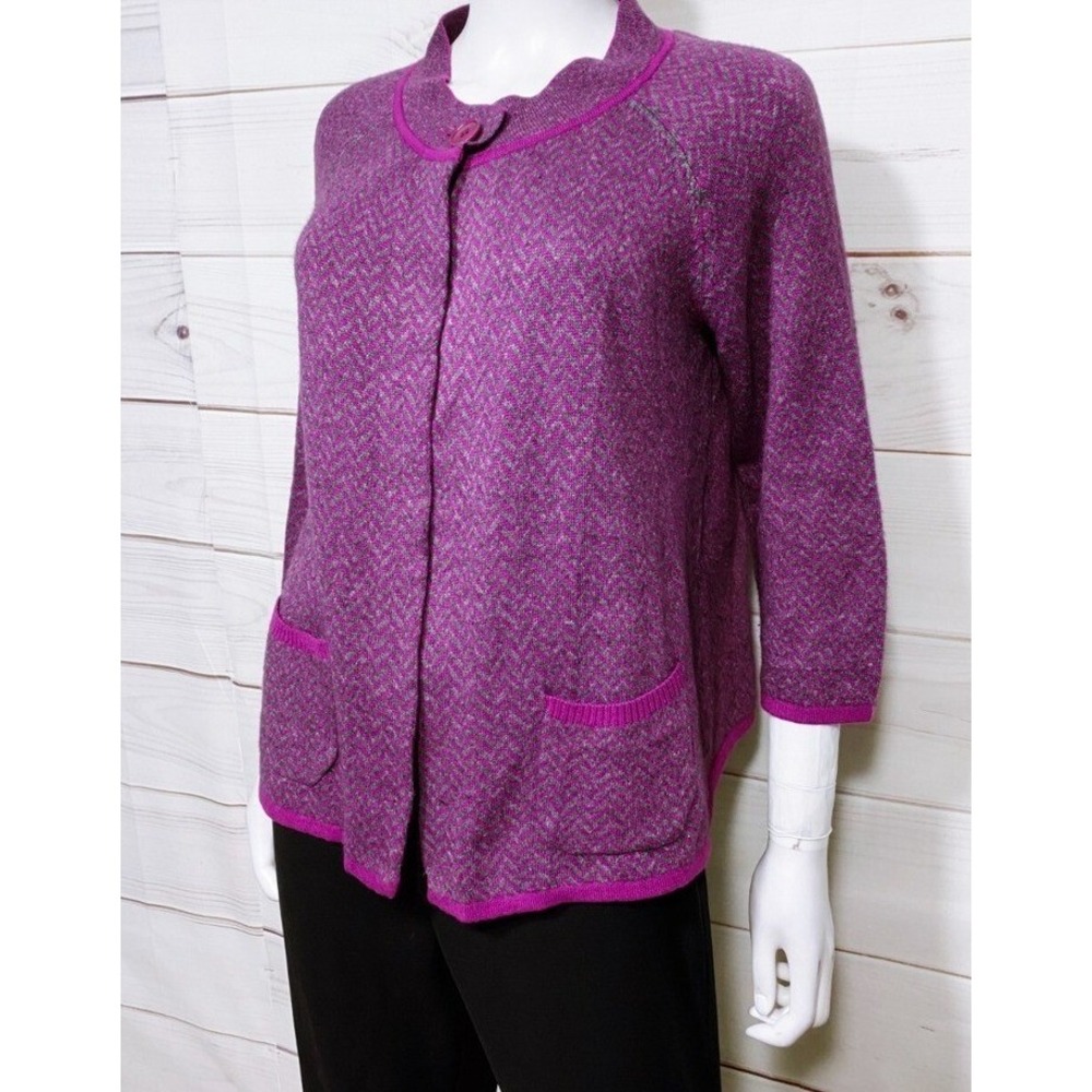 Talbots 3x purple textured cashmere rabbit fur lambs wool cardigan sweater